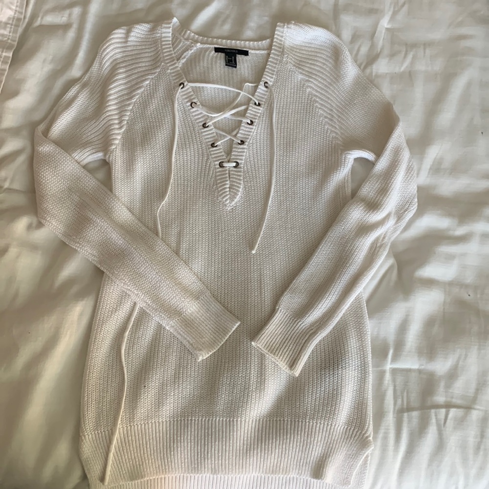 Forever 21 Lace Up V-Neck